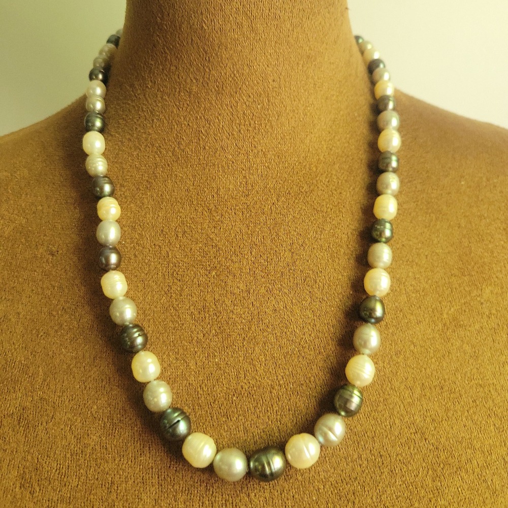 Lauren LRL Freshwater Baroque Pearl Necklace 7.5-10.5mm Grey White 925